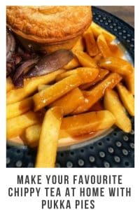 wanting to reduce your monthly out goings on take away foods. Then why not make your favourite chippy tea at home with Pukka pies. #reduce #takeaway #pukkapies #treatnight