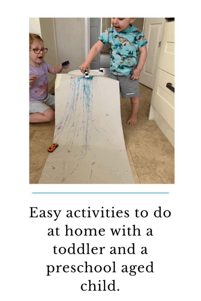 Easy activities to do at home with a toddler and a preschool aged child. #easyactivities #toddleractivties #lockdownactivities #e